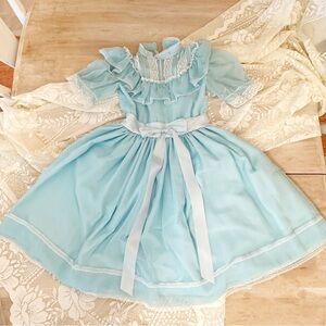 Gunne Sax Style Handmade Ruffled Lace Girls Formal Dress